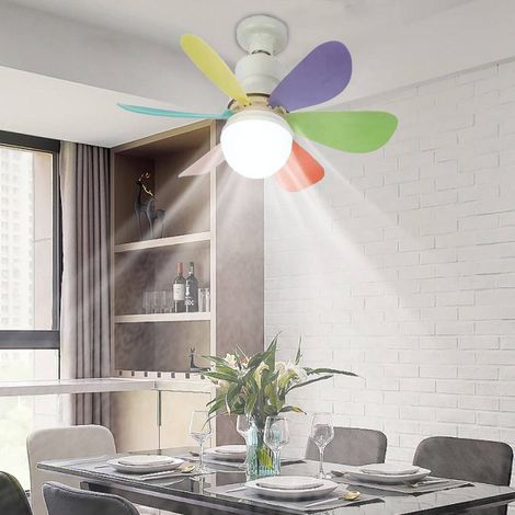 Ceiling fan with LED light, 52 cm, 6 colored blades, remote control, dimmable 3000K-6500K, E27 (1/4)