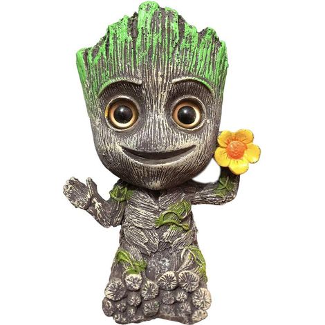 Grande décoration d'aquarium Groot avec pierre à bulles d'air, ornement en résine pour bac à poissons, pièce unique. (1/5)