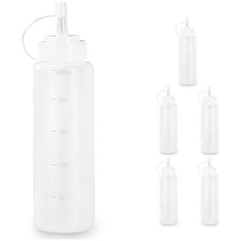Flacon souple 240 ml, blanc, lot de 6 – Sans BPA, flacons distributeurs anti-fuites, pipette de cuisine, sauces pour la peinture, la cuisine, le ketchup, les sauces épicées, l'huile d'olive et autres (1/5)