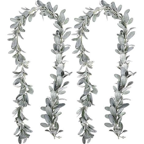 Guirlande de 2 oreilles d'agneau artificielles floquées - 1,8 m/pièce - Feuillage et verdure artificiels doux pour la décoration de cheminée. (1/5)