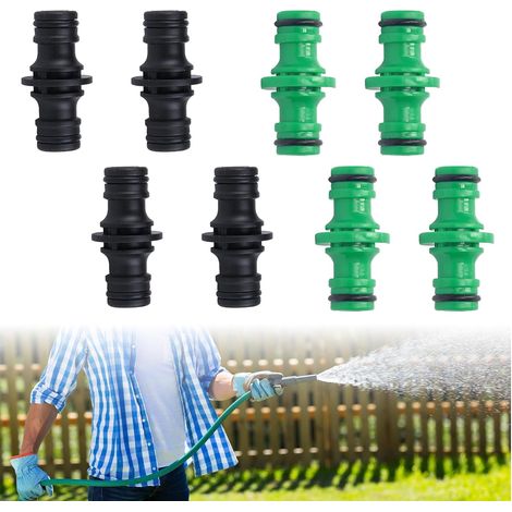 Set di 8 raccordi, connettore doppio per tubo da 1/2", raccordo per tubo da giardino per autolavaggio e prolunga per tubo da giardino (nero, verde)