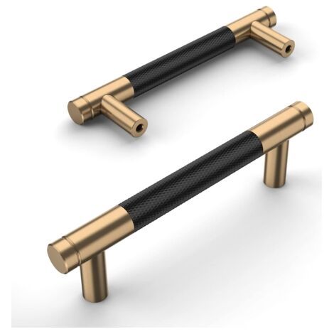 QORVA-Lot de 2 poignées de meuble de cuisine en alliage d'aluminium noir et doré, distance entre les trous de 96 mm, avec vis, adaptées aux tiroirs de bureau