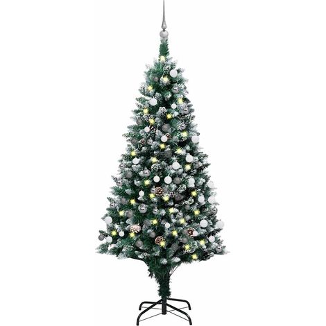 Künstlicher Weihnachtsbaum mit LEDs Kugeln Zapfen 180 cm