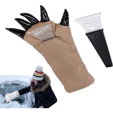 Grattoir à neige pour voiture avec gant, grattoir à glace avec moufle Pelle à neige pour pare-brise : gant grattoir à glace pour pare-brise de voiture, gant de griffe d'ours grattoir à neige (1/5)