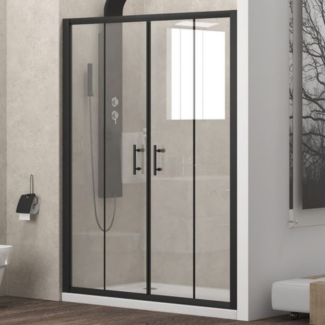 Nicchia doccia 170cm doppio scorrevole anticalcare telaio nero KFN6000 kamalu (1/4)