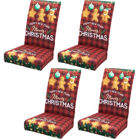 Lot de 4 housses de chaise extensibles, amovibles et lavables, type A, pour décorer votre salle à manger pendant les fêtes de Noël (chambre, cuisine, etc.). (1/3)