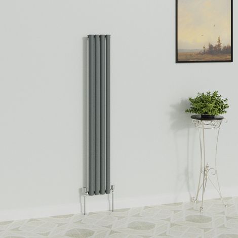 WarmeHaus Vertical Oval Single Anthracite Radiator 1600x236mm (1/5)