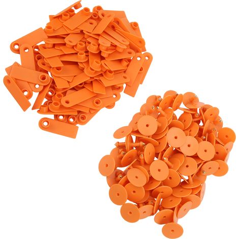 100 étiquettes auriculaires vierges pour animaux (chèvres, moutons, porcs, etc.) en TPU, orange. Sans inscription. (1/5)
