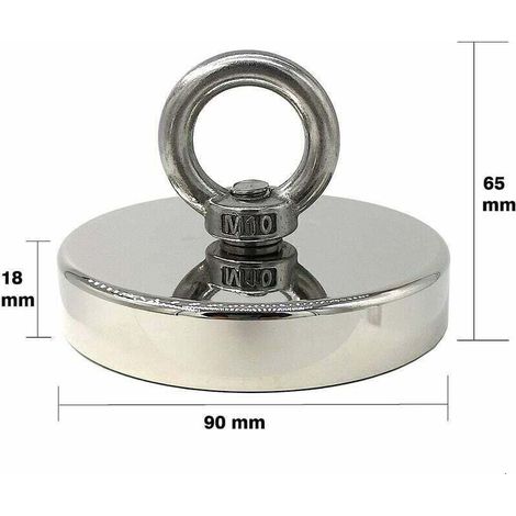 Aimant Néodyme Super Puissant 300kg Idéal pour la Pêche Magnétique Ø 90mm avec Boucle Métal Néodyme (1/3)