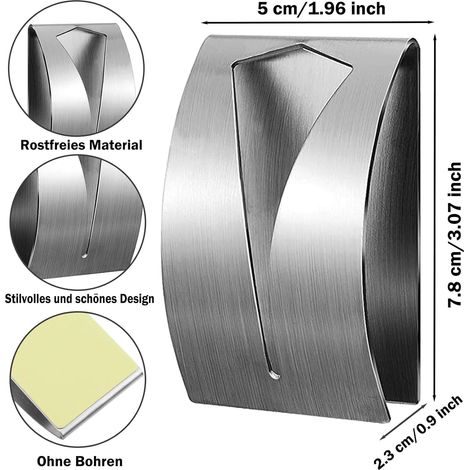 4er-Pack selbstklebende Geschirrtuchclips aus Edelstahl (silber, 5x2,3x7,8cm). (1/4)