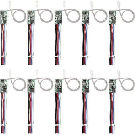 Lot de 10 interrupteurs sans fil à distance 433,92 MHz CC 3,6 V-24 V, mini-interrupteur universel avec relais et récepteur pour éclairage LED (DIY). (1/5)