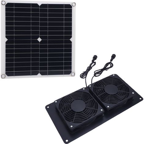 Kit de double ventilateur d'extraction solaire 12 W 18 V, débit de 43,4 CFM, pour poulaillers, serres, abris de jardin et niches pour animaux. (1/5)