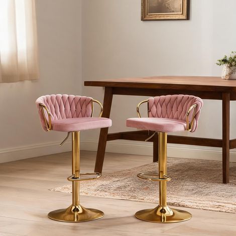 Tabouret de bar en velours rose avec réglage en hauteur (1/5)