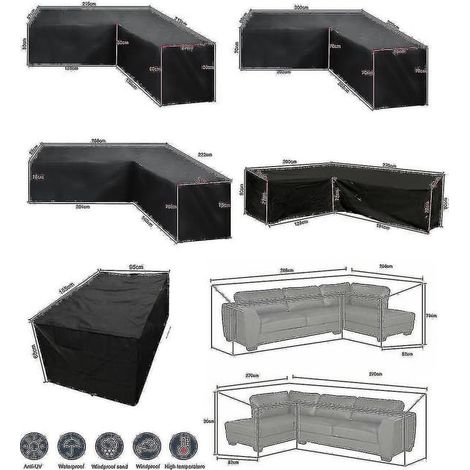 Housse de protection imperméable en rotin en forme de L, disponible en 12 tailles, pour meubles d'angle de jardin, terrasse ou canapé d'extérieur. Dimensions: 200 x 270 x 82 cm. - 20027082cm - couleur (1/5)
