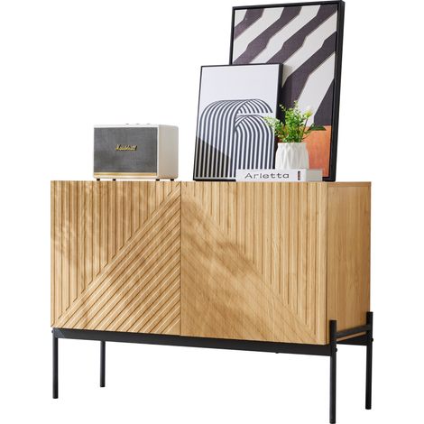 CAIziBuffet à 2 portes avec pieds en métal, commode au design linéaire, dimensions: H 75 cm / L 100 cm / P 40 cm