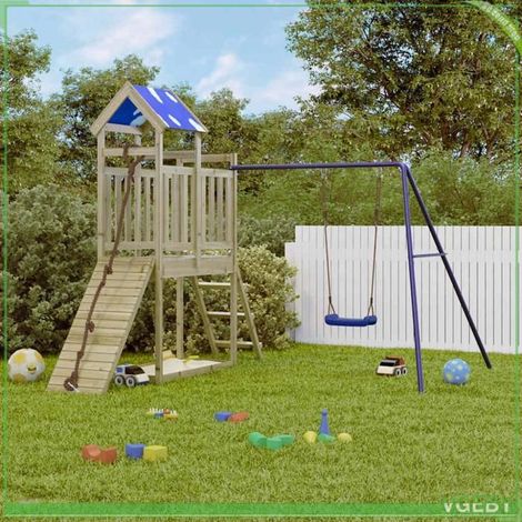 Aire de jeux d'extérieur - Modèle 3279072 - Bois de pin imprégné - Balançoire bleue - Plateforme 90 cm (1/5)