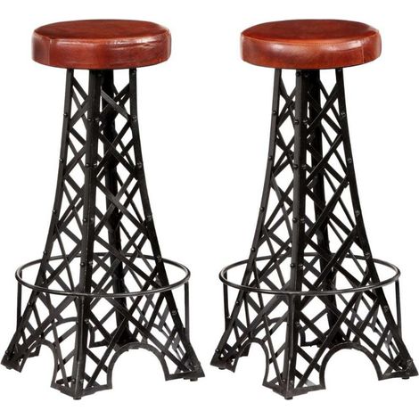 Tabouret de bar cuir marron et pieds métal noir Eishi - Lot de 2 (1/5)