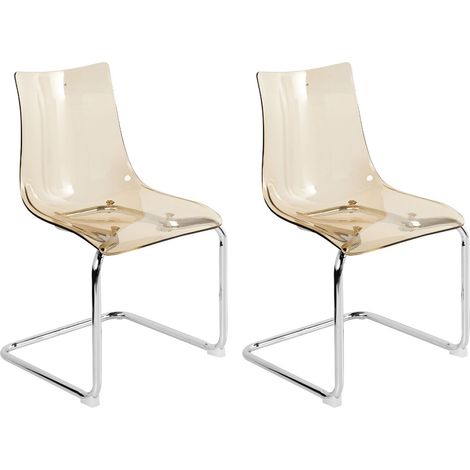 Set di 2 sedie da pranzo con seduta in plastica arancione trasparente a sbalzo Marshall (1/5)