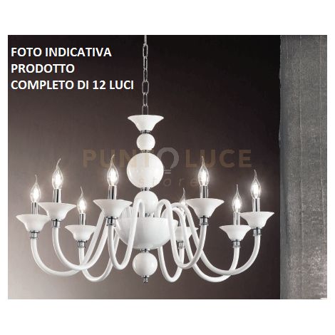 LAMPADARIO TEBE 12 LUCI BIANCO E CROMO ATTACCO E14 D.87CM