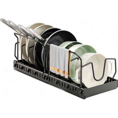 Égouttoir à casseroles réglable, noir 52 cm, organisateur coulissant pour placard, égouttoir à vaisselle de comptoir avec tige (1/5)
