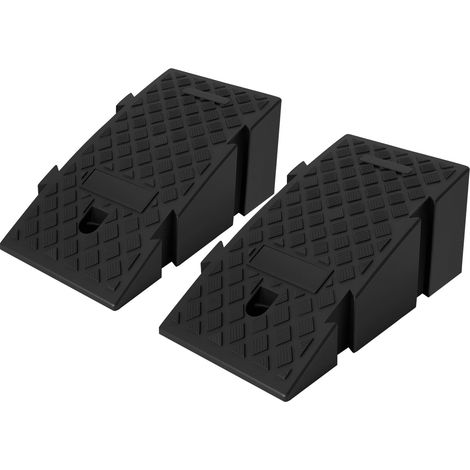 Lot de 2 rampes de réparation de voiture, noir, hauteur 19 cm, en plastique, portable, antidérapante, rampe de chargement, rampe d'atelier, rampe de trottoir, pour voies de circulation, entrées (1/5)