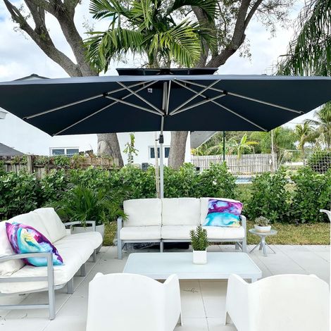 Purple Leaf – Parasol déporté 3,65 x 3 m rectangulaire – Tissu polyester 240 g/m² – Rotation 360° – 6 options de hauteur – Structure aluminium robuste (1/5)