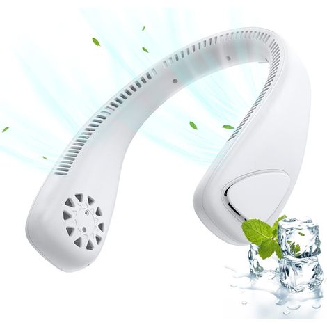 Ventilateur De Cou Portable Usb, Ventilateur Cou Sport, Ventilateur Tour De Cou Hand Fan, Ventilateur Silencieux Sans Pale Sans Fil, Ventilateur Visage Rechargeable Petit Batterie Rechargeable (Blanc)