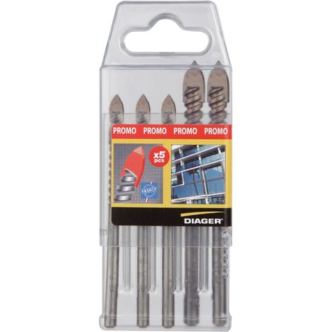 Coffret 5 Forets pour Verre et Carrelage Ceratile Attachement Cylindrique Ø 6 (x3) Ø 8 (x2)