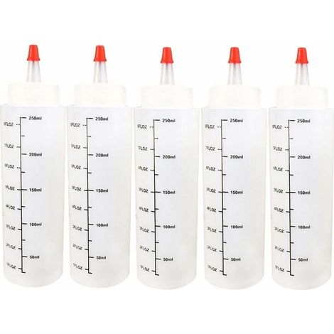 Stück 250 ml Tropfflaschen, Flüssigkeitsflaschen, leere Plastikfläschchen mit Skala, Quetschflasche mit auslaufsicherem Verschluss, Soße für E-Liquids, DIY-Basteln, (1/5)
