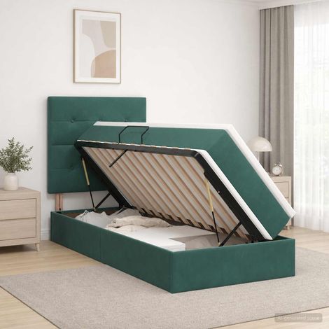 Cama de almacenamiento LED con colchón Verde oscuro 90 x 200 cm (1/5)