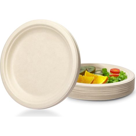 Paquete de 100 platos de cartón súper rígidos, 100% biodegradables y compostables, ecológicos, muy resistentes, reciclables, perfectos para picnics y barbacoas (15,2 cm). (1/5)