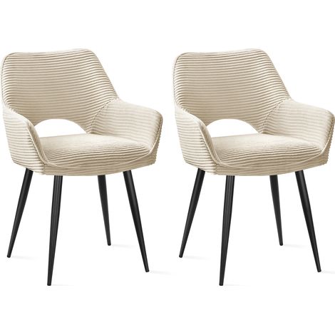 LEWE Lot de 2 Chaises de Salle à Manger avec Accoudoirs, Rembourrées avec Dossier en Velours, Beige (1/5)
