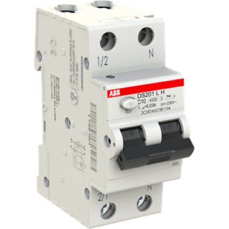 Magnetotermico differenziale 1p+n 10a 30ma tipo f curva c abb ds201lhc10f30 (1/3)