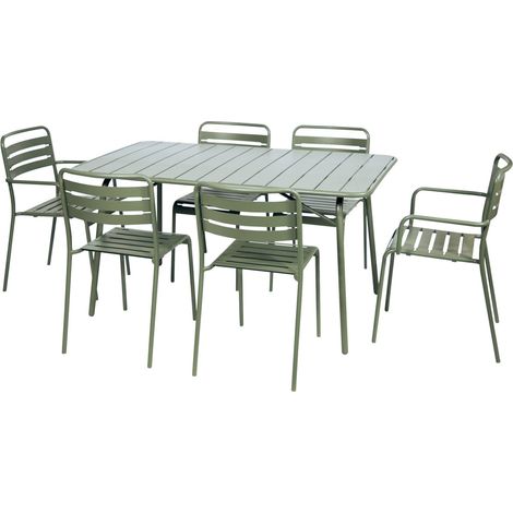 sweeek - Klappbarer Gartentisch aus Stahl mit 2 Sesseln und 4 Stühlen (1/5)