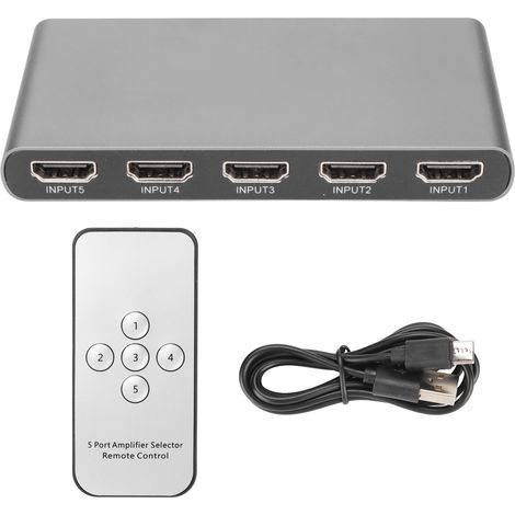 Commutateur HDMI 5 entrées 1 sortie 4K 60Hz, télécommande incluse, splitter multimédia haute définition