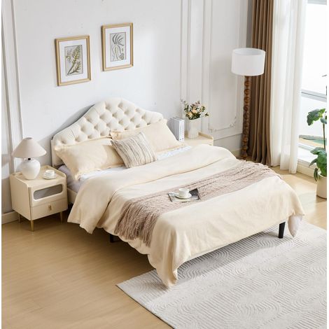 Cama dormitorio tapizada con cabecero ajustable beige OKMYHOME (1/5)