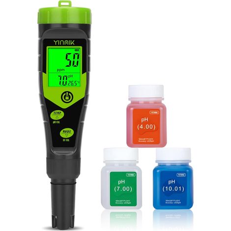 pH Mètre Piscine, 4 en 1 Testeur pH Spa Hydroponique  avec kits d'étalonnage, Affichage Simultané EC/TDS/TEMP, Teste Solutions Nutritives pour Plantes, Aéroponie, piscine