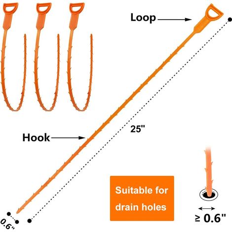 Strumento per la pulizia degli intasamenti dello scarico Snake Drain Hair Drain Remover Snake Shower Drain Pipe con 3 pezzi di serpente per lavandino in plastica da 25 pollici e 1 confezione di strume