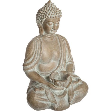 Atmosphera – Statue déco bouddha blanchi 39cm – Oxyde de magnesium – Finition beige – Élément décoratif zen pour intérieur