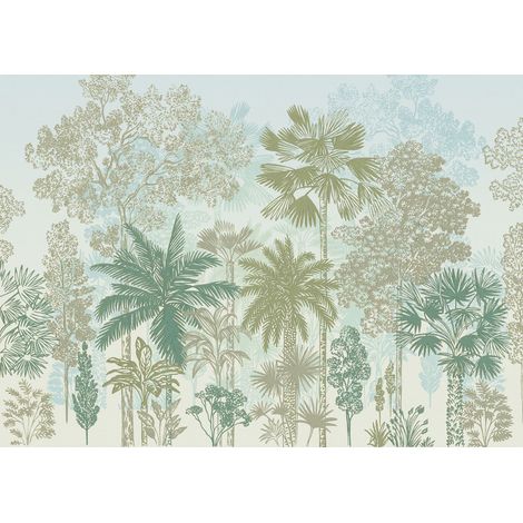 papier peint panoramique palmiers bleu et vert - Komar (1/3)