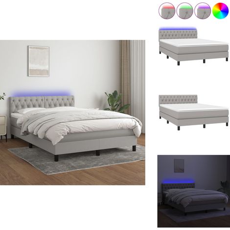 Sommier à lattes de lit et matelas et LED Gris clair 140x200 cm - Sommier Tapissier - Lit Avec Led - Matelas À Ressorts Ensachés - Têted Lit Ajustable - Éclairage LED (1/5)