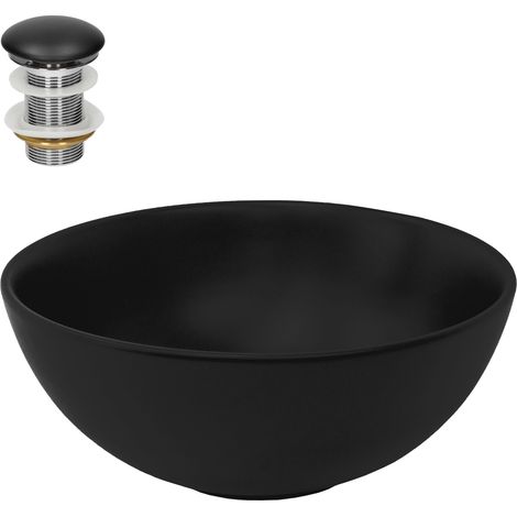 ML-Design Waschbecken aus Keramik Schwarz Matt Ø32x13,5cm Rund inkl. Ablaufgarnitur ohne Überlauf, Moderne Aufsatzwaschbecken Waschtisch Waschschale Waschplatz Handwaschbecken, für Badezimmer/Gäste-WC