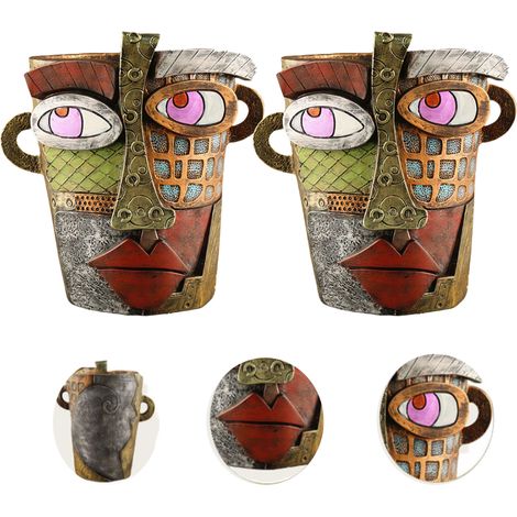 Lot de 2 pots de fleurs en résine à tête humaine - pots de fleurs,pots de fleurs abstraits à tête humaine avec poignées,pots de fleurs tête humaine,B (1/5)