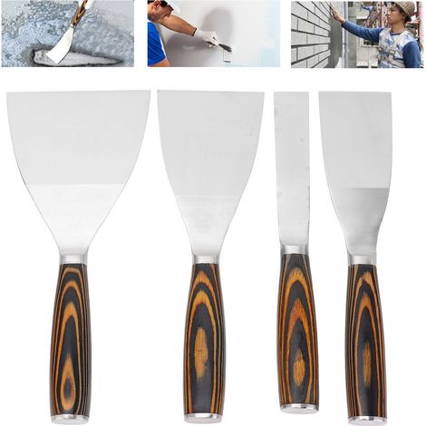 0104-1 Set mit 4 Spachtelmessern, Holzgriffschaber, Reinigungsmesser, Edelstahl-Spachtelmesser-Set, Trockenbau-Spachtelset (1/5)