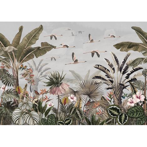 Papier peint panoramique - Fleurs Oiseaux - 130 cm x 92 cm (1/2)