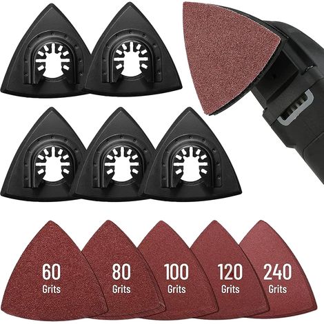 Kit de Ponçage 125 Pièces - Plaque de Ponçage pour Ponceuse Delta avec Papier Abrasif Triangle et 5 Supports de Patin Triangulaires (1/5)