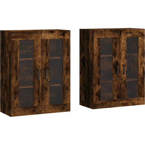 Lote de 2 armarios de pared prácticos y decorativos 69,5 x 34 x 90 cm de madera contrachapada roble ahumado 020055432 (1/5)
