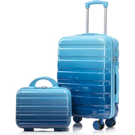 Ensemble de valise tournante PC en 2 pièces 14"/20 » avec serrure combinée ainsi que sac cosmétique 14 » (bleu) (1/5)