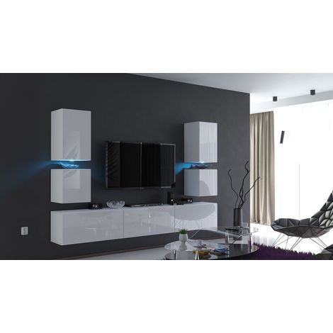 Ensemble meuble TV CONCEPT 75-75-HG-W-2-1A blanc brillant 249 cm (1/2)