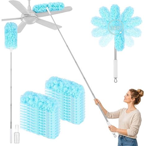Telescopic Duster Kit with 2.3m Long Handle, 0.8m Short and 20 Disposable Refills, Duster 360 Degree for Ceiling Wall Fan (1/5)